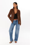 Niki Collared Faux Suede Jacket, MOCHA BROWN - alternate image 2