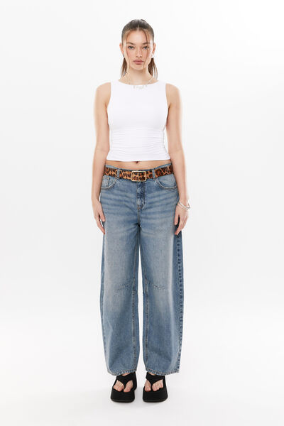 Low Rise Barrel Jean, BRONCO BLUE