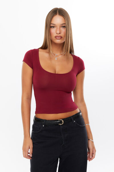 Giselle Scoop Neck Tee, CHERRY RIPE