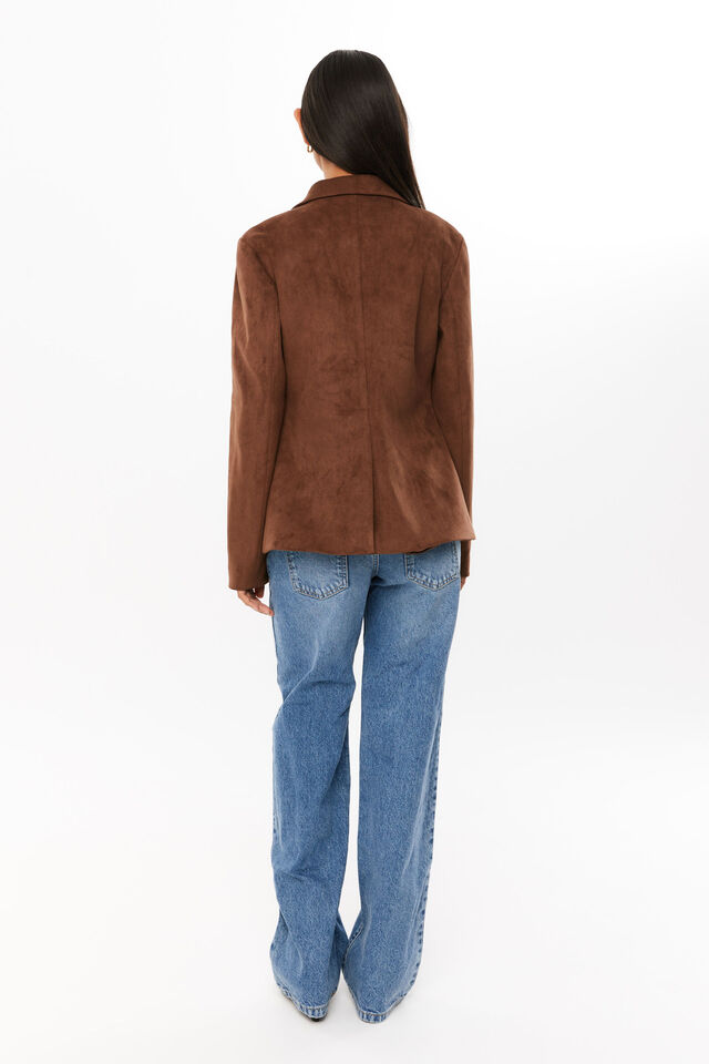 Niki Collared Faux Suede Jacket, MOCHA BROWN