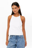 Denim Open Back Halter Top, WHITE - alternate image 2