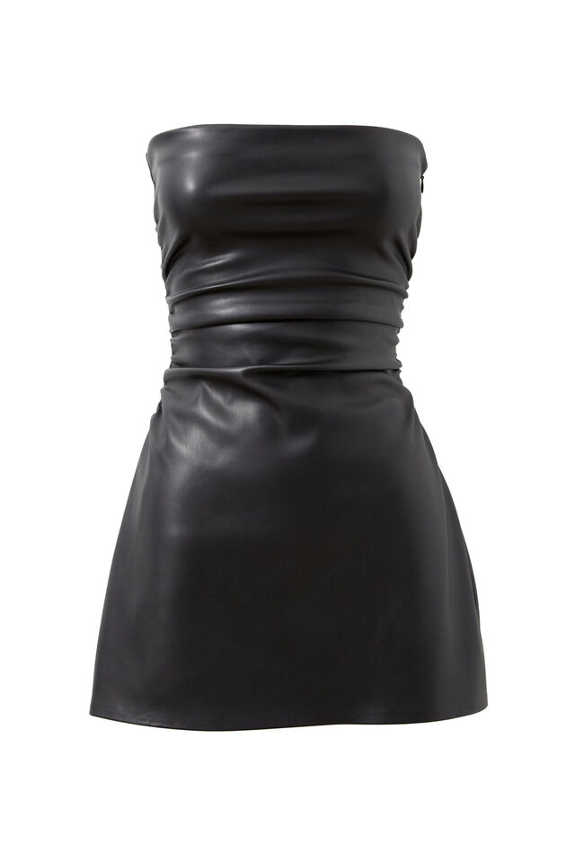 Charli Faux Leather Strapless Mini Dress, BLACK