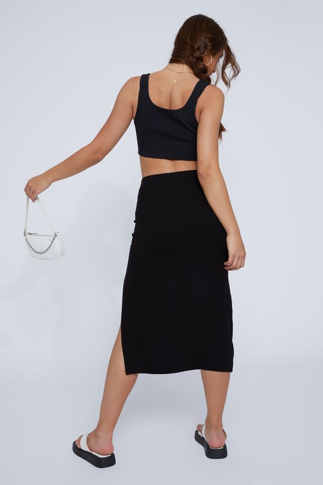 Tatiana Ruched Midi Skirt, BLACK