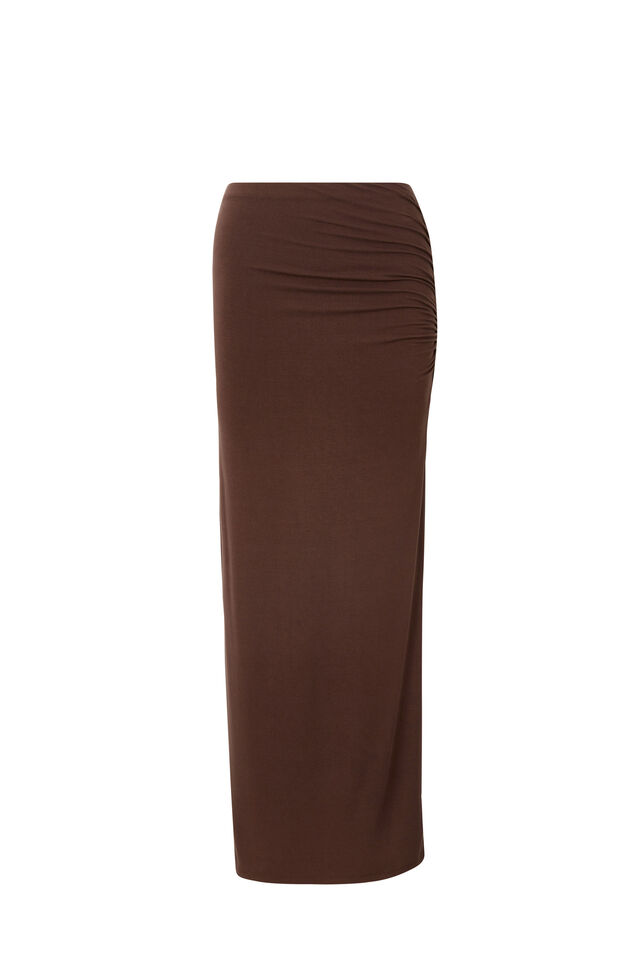 Soft Ruched Split Maxi Skirt, ESPRESSO BROWN