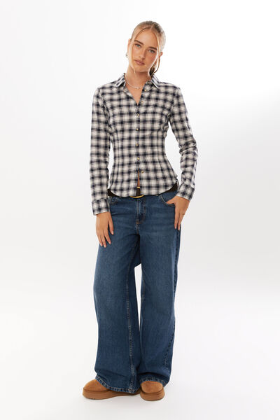 Cindy Check Shirt, NAVY/WHITE CHECK