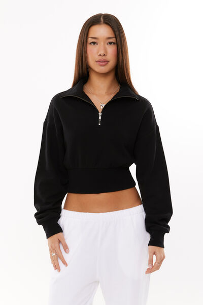 Kelly Quarter Zip Jumper, BLACK