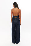 Denim Open Back Halter Top, INDIGO - alternate image 4
