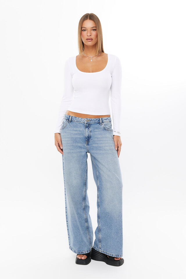 Riri Scoop Neck Long Sleeve Top, WHITE