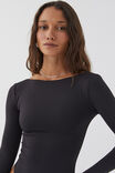 Luxe Backless Long Sleeve Bodysuit, BLACK - alternate image 5