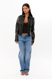 Gracie Collared Faux Leather Jacket, BLACK - alternate image 2