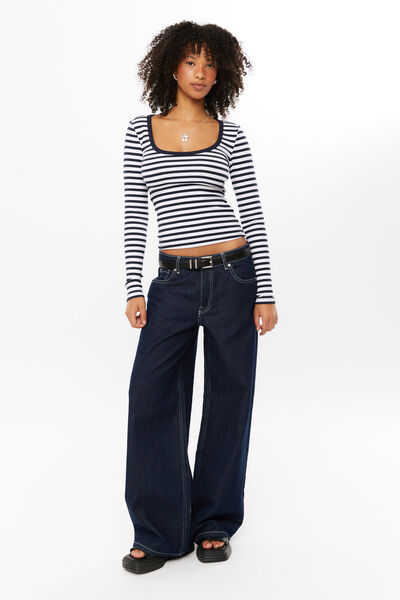 Riri Scoop Neck Long Sleeve, NAVY LEAGUE STRIPE
