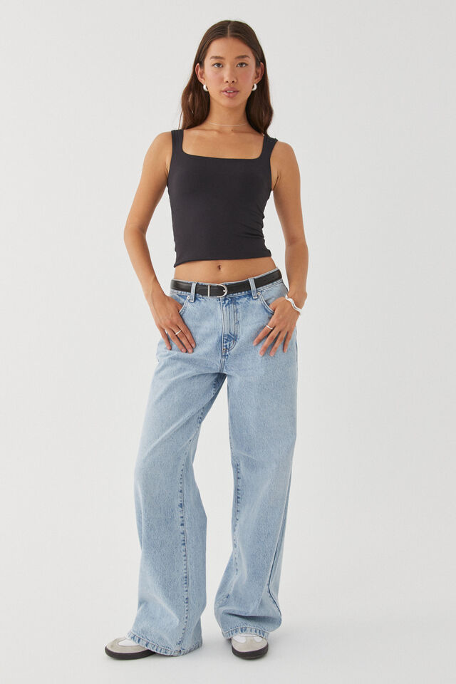 Luxe Open Neck Top, BLACK