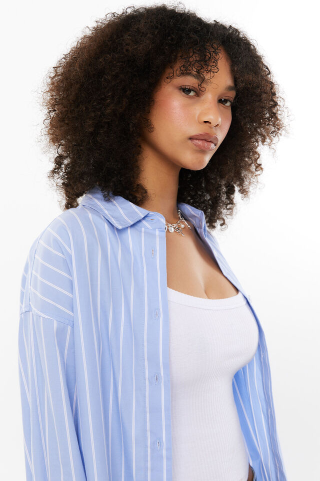 Tatum Oversized Shirt, BLUE STRIPE