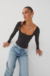 Luxe Square Neck Long Sleeve Bodysuit, BLACK - alternate image 5