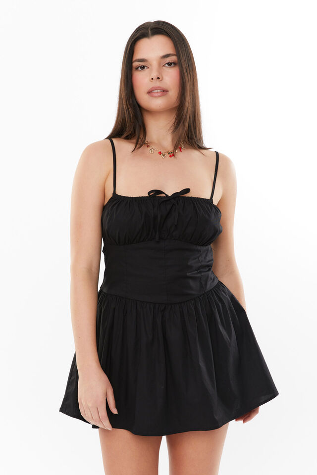 Mary Ruched Mini Dress, BLACK