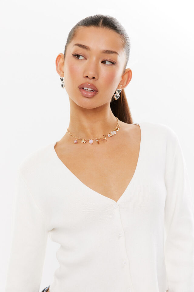 Valentina V Neck Knit Cardi, MERINGUE WHITE