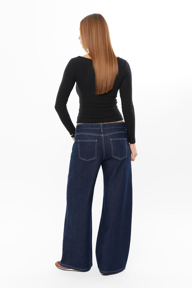 Riri Scoop Neck Long Sleeve Top, BLACK