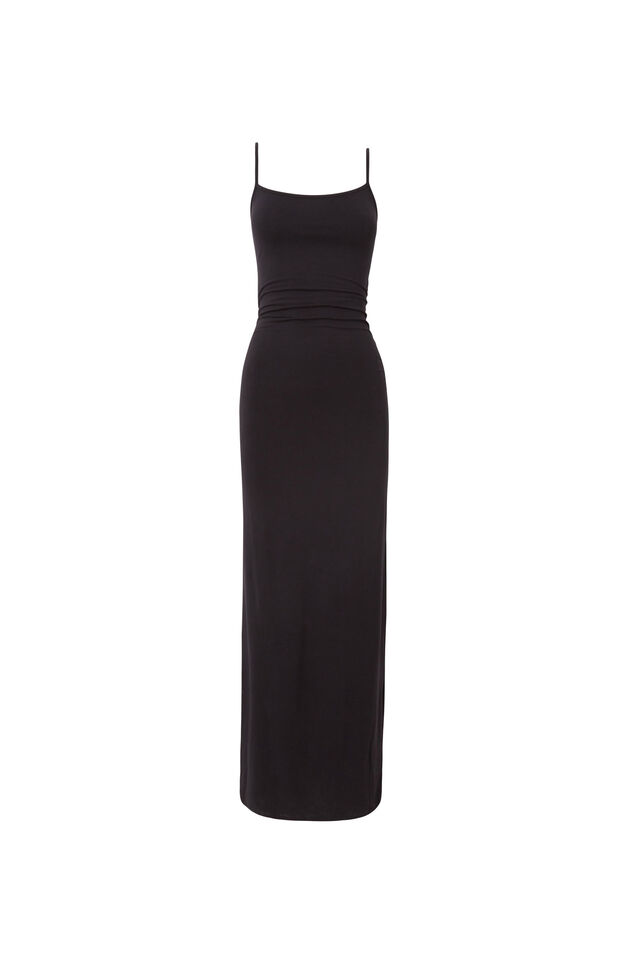 Soft Strappy Ruched Maxi Dress, BLACK