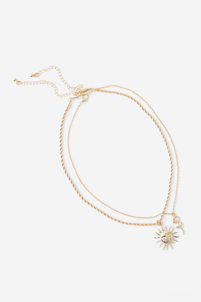 Stack Charm Necklace, GOLD/SUN & ROSE
