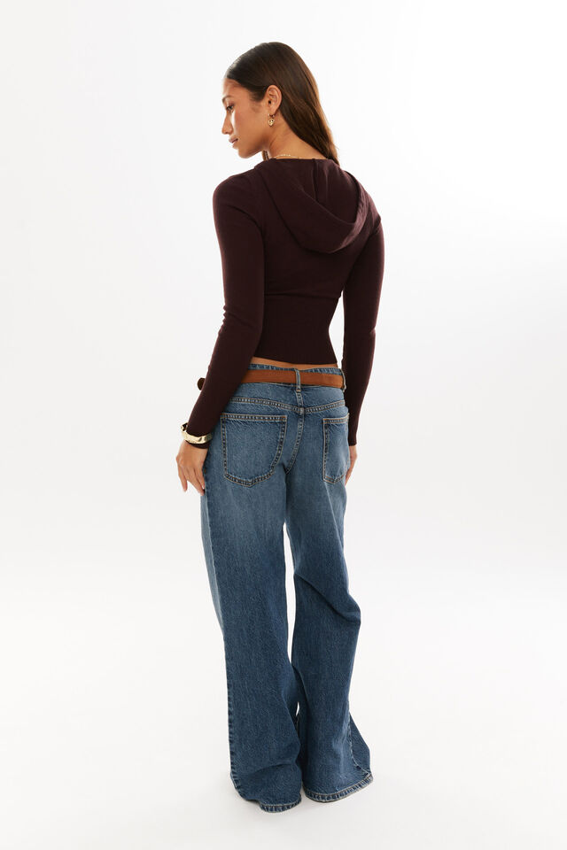 Katie Zip Through Knit Hoodie, CHOC CHERRY