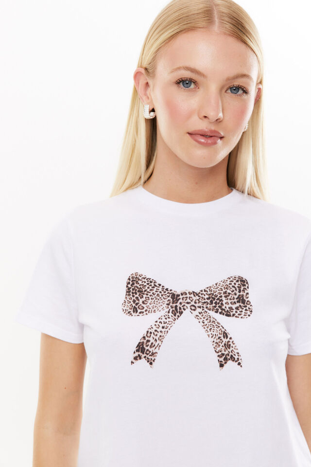 Everyday Graphic Tee, WHITE/LEOPARD BOW