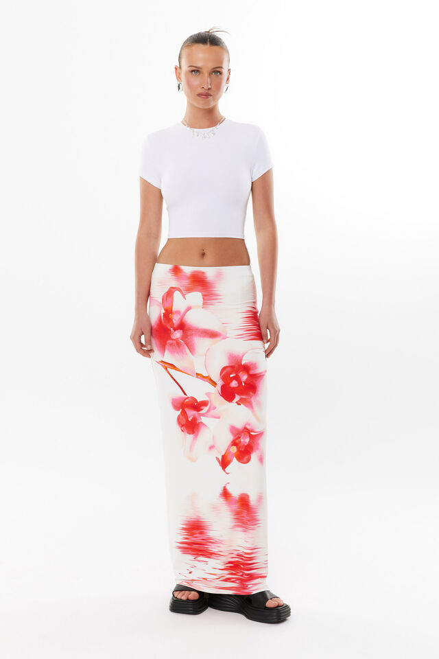 By Poppy Luxe Hipster Maxi Skirt, WHITE/ORCHID BLUR