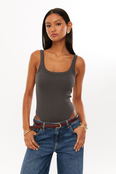 Cora Rib Bodysuit, CHARCOAL
