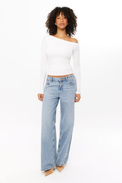 Soft Long Sleeve Off Shoulder Top, WINTER WHITE