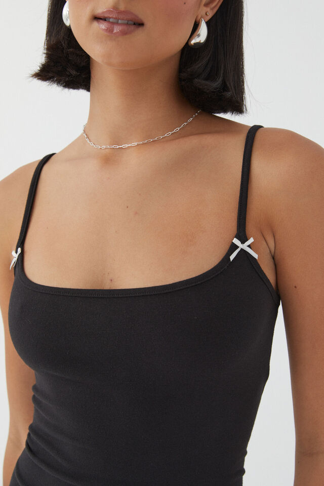 Molly Thin Strap Cami, BLACK WITH BOW