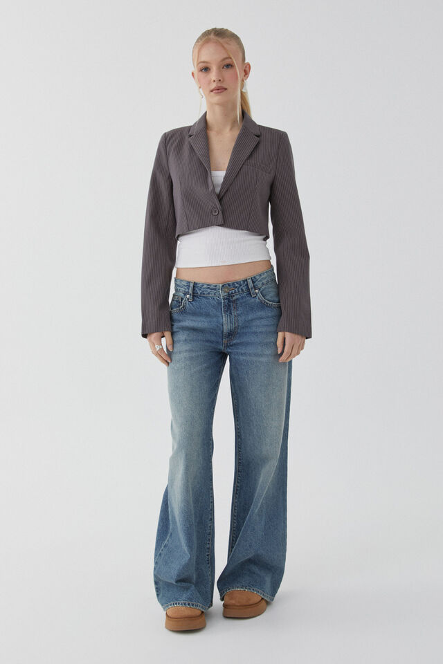 Carli Cropped Blazer, CHROME GREY PINSTRIPE