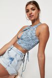 Adelina Open Front Sleeveless Tie Up Space Dye Top, SPACE DYE BLUES