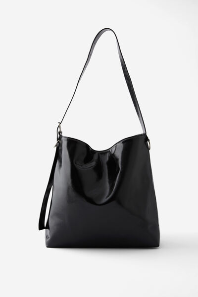 Maeve Large Faux Leather Bag, BLACK