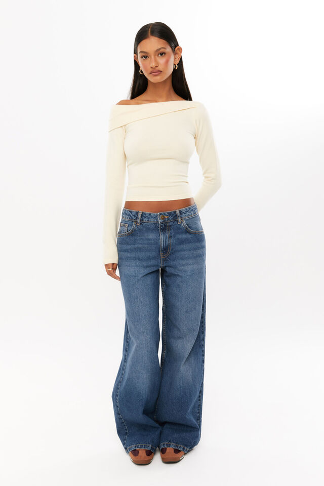 Immy Fold Back Knit Top, BUTTER CREAM