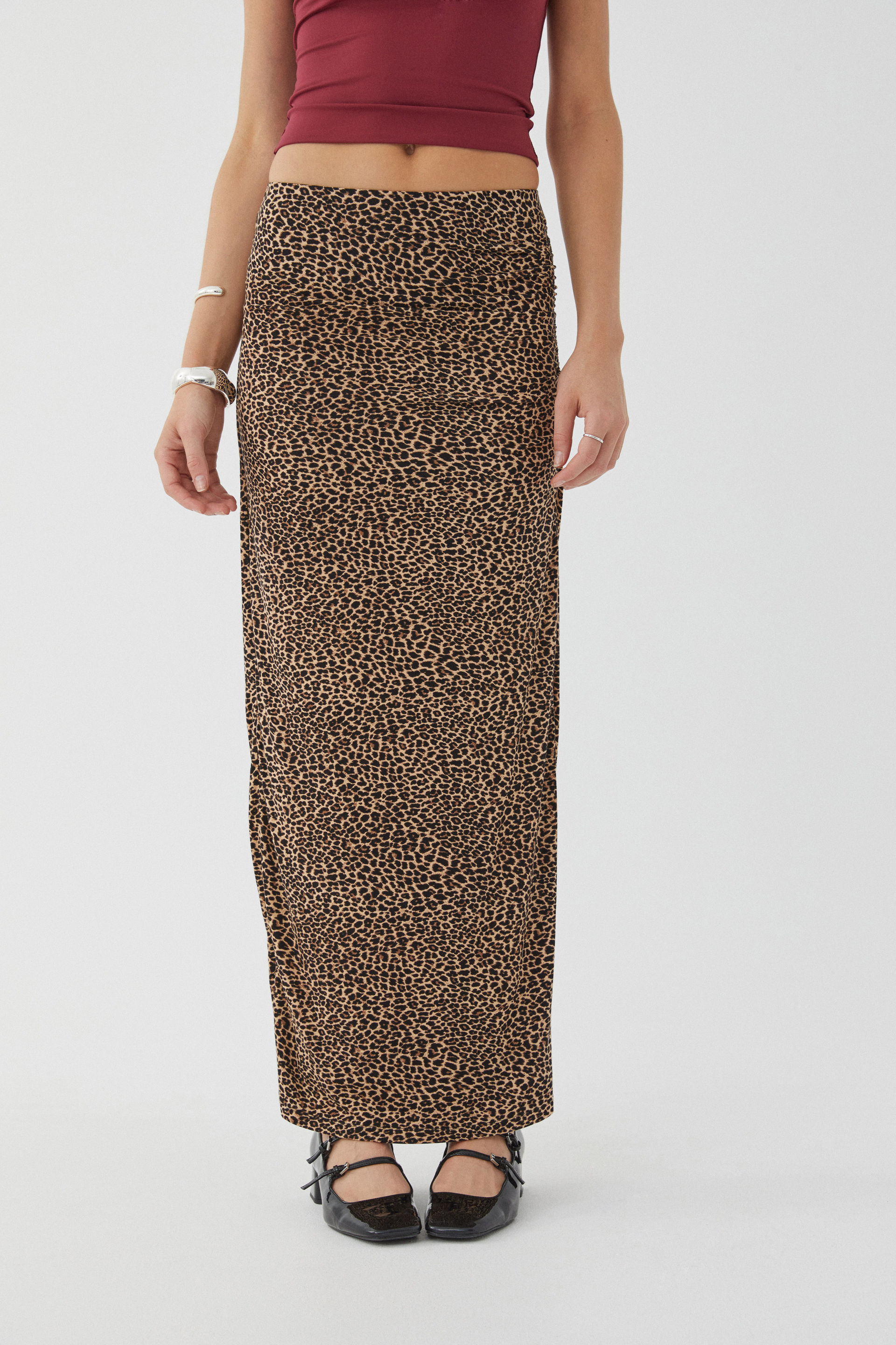Soft Ruched Split Maxi Skirt