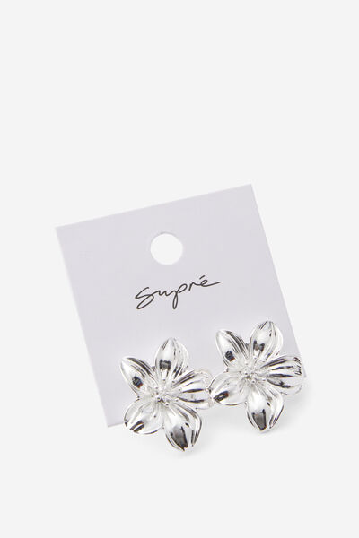 Earring Single Pack, SILVER/FLOWER