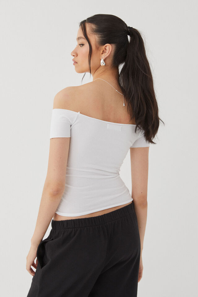 Laura Off Shoulder Tee, WHITE