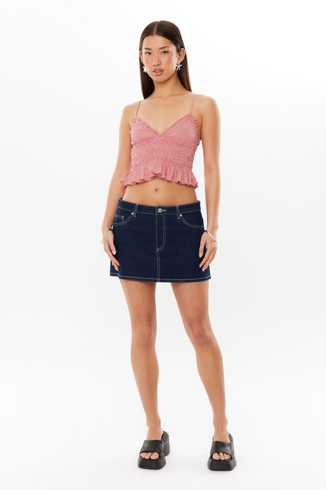 Ollie Shirred Cami, RED GINGHAM