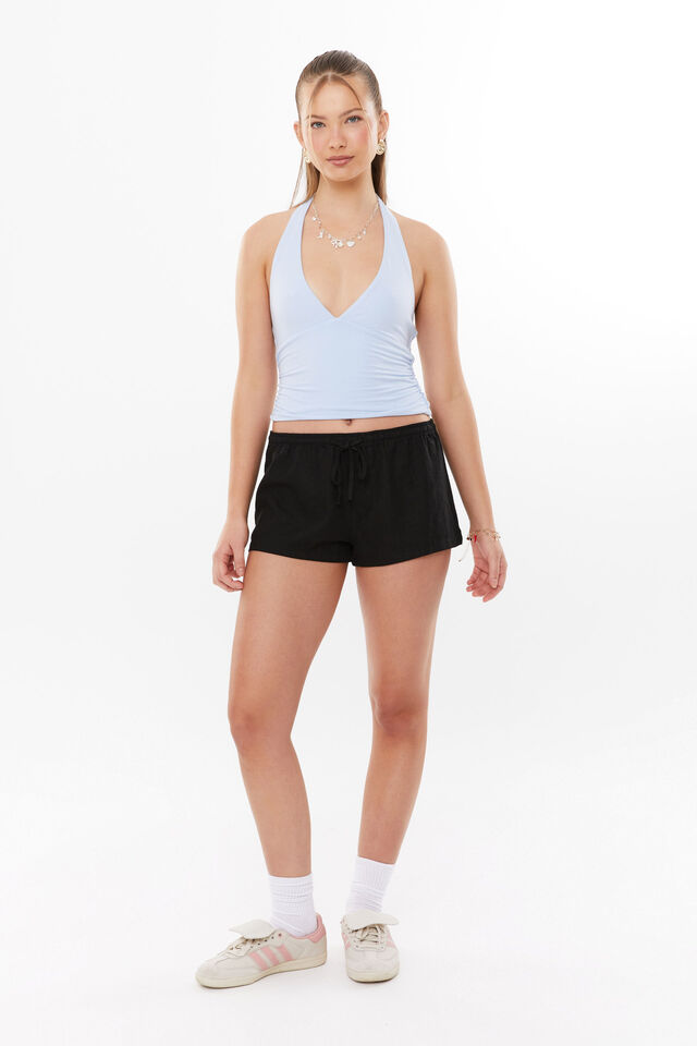 Henley Relaxed Linen Short, BLACK