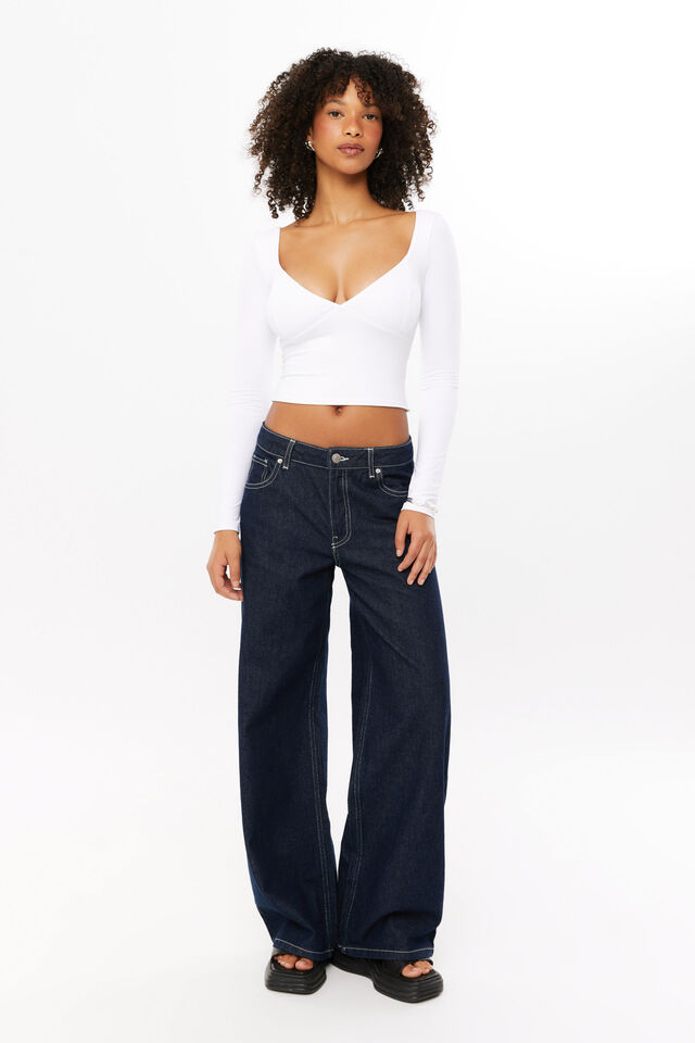 Luxe Kya Long Sleeve Top, WHITE