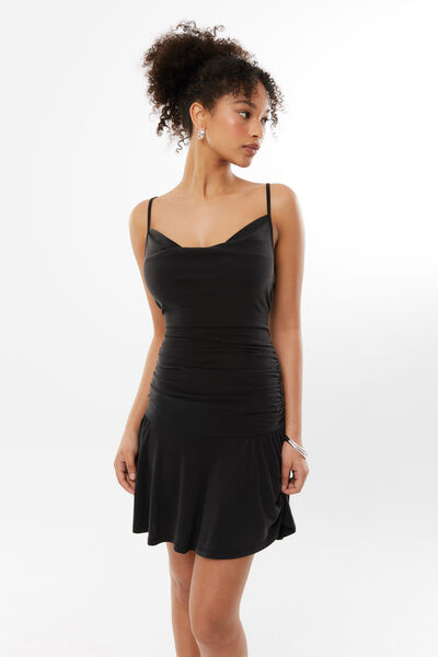 Riley Draped Mini Dress, BLACK