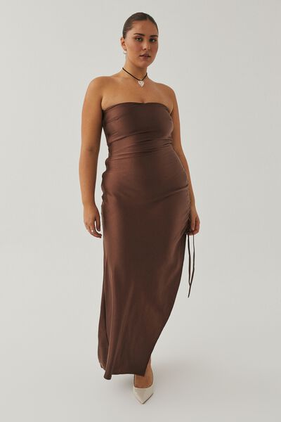 Audrina Strapless Maxi Dress, SPICE BROWN