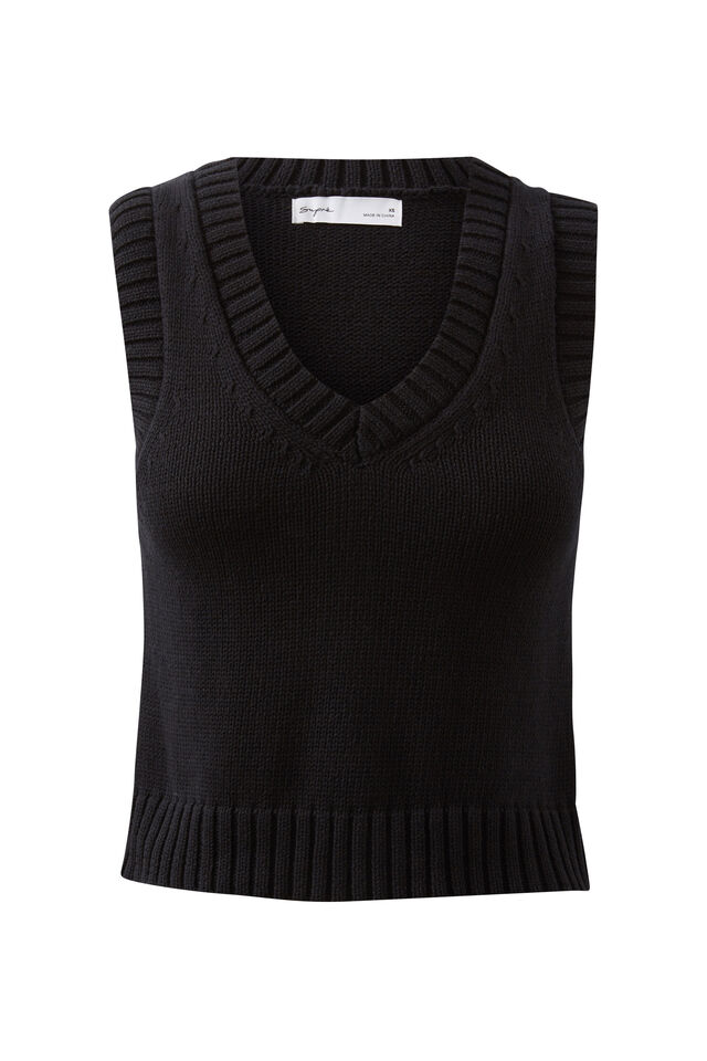 Reece V Neck Knit Vest, BLACK