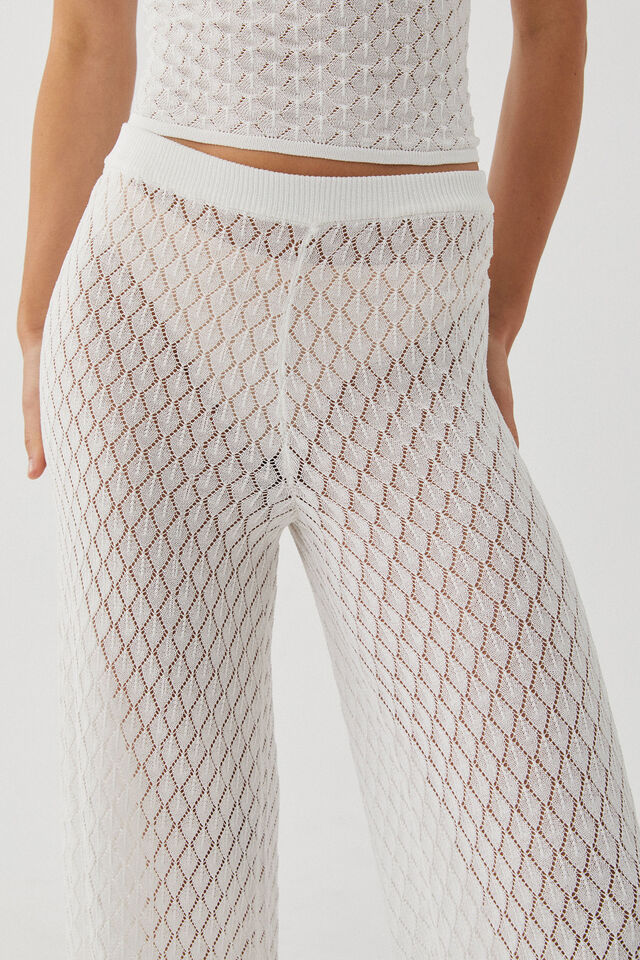 Mischa Crochet Wide Leg Pant, WHITE