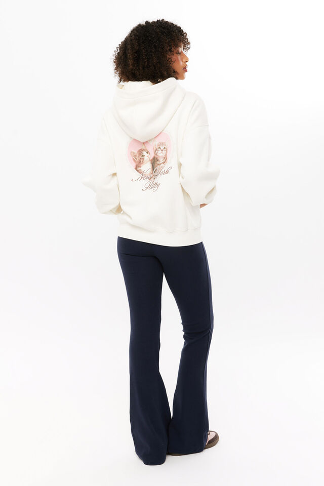 New York Kitten Oversized Fleece Hoodie, COSY CREAM/NEW YORK KITTY