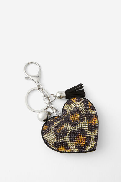 Bag Charm, SILVER/DIAMANTE HEART
