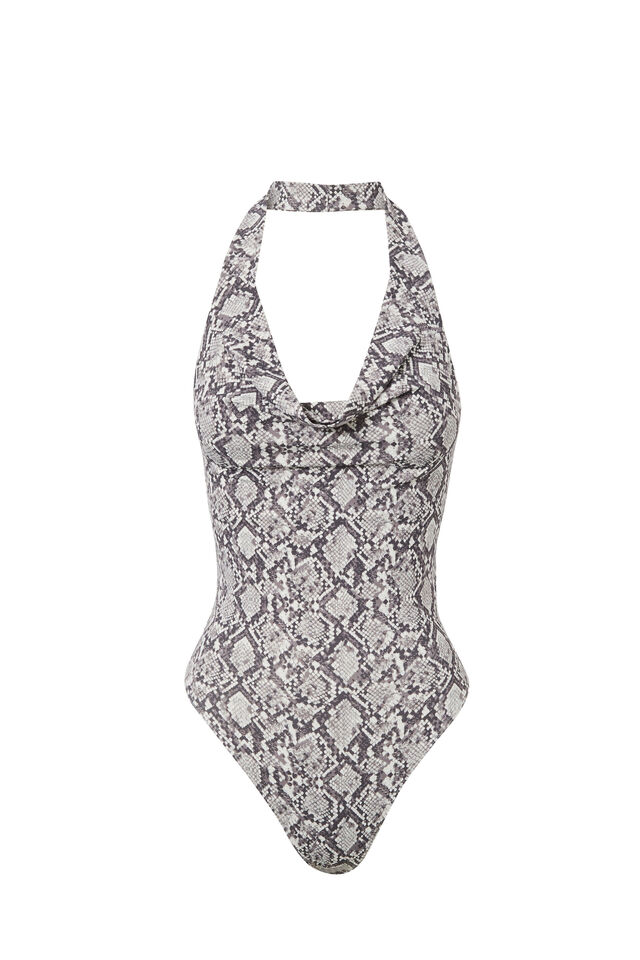 Luxe Cowl Neck Bodysuit, ADRIANA SNAKE GREY