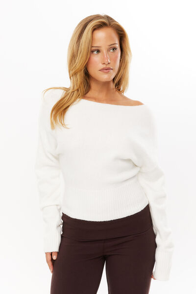 Pippa Off Shoulder Knit Jumper, CLOUD WHITE