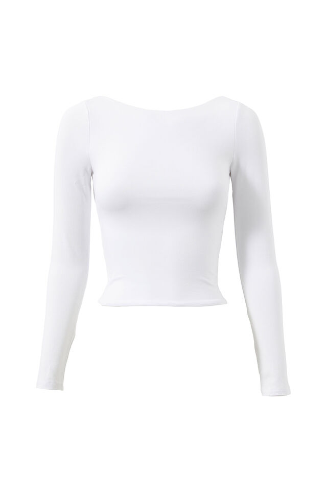 Ivy Backless Long Sleeve Top, WHITE