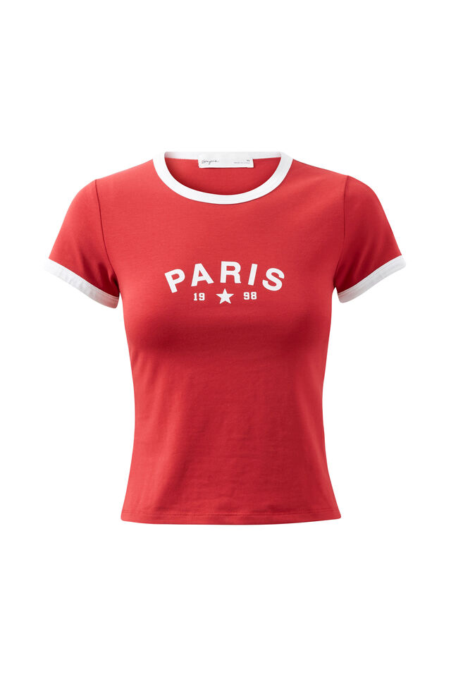 Candi Fitted Ringer Tee, LIPSTICK RED/PARIS