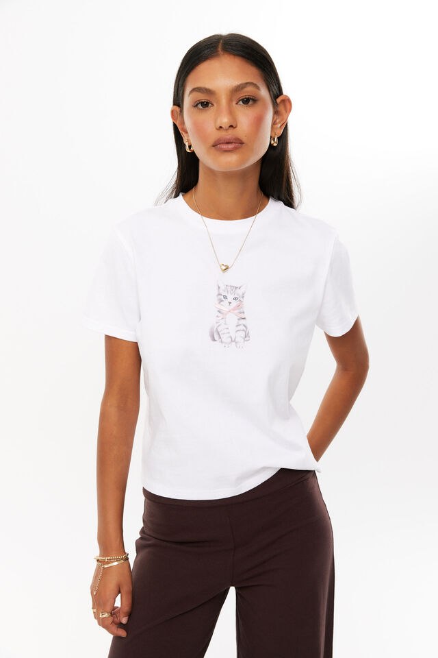 Kitten Graphic Tee, WHITE/KITTEN
